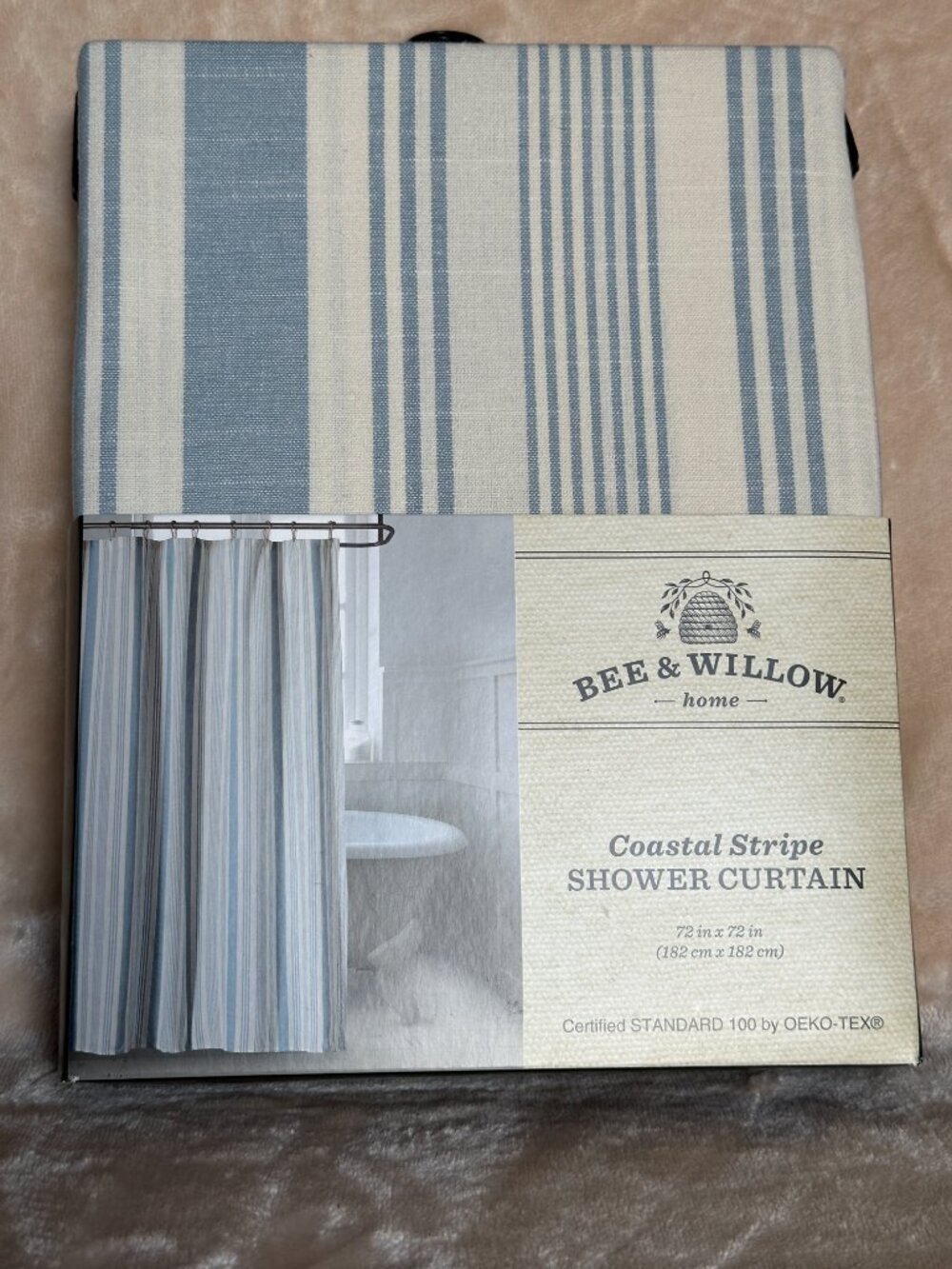 Bee & Willow Coastal Stripe Shower Curtain 100% Cotton 72"x72" Machine Washable